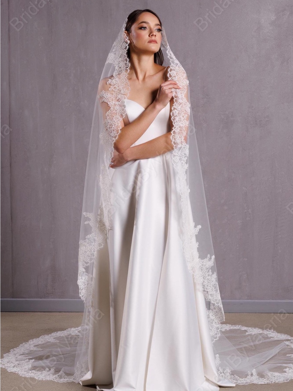 Elegant Lace-Edged Cathedral Veil in Ivory